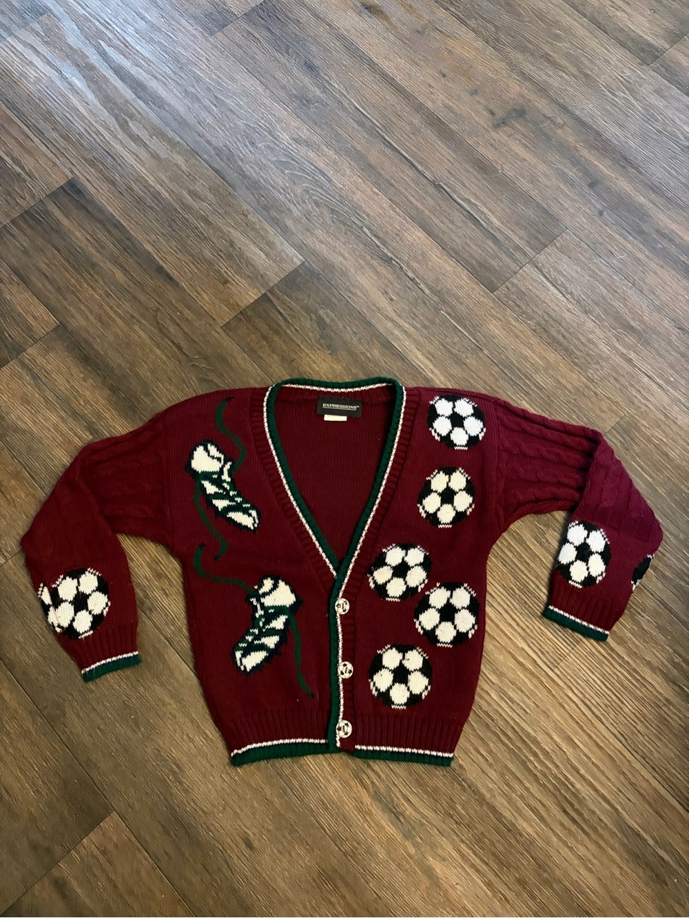 Vintage Expressions Youth Burgundy Soccer Fútbol Cardigan Size 5/6 Made In USA